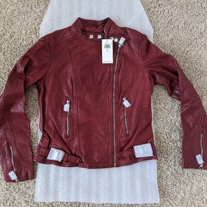 NWT Lauren Ralph Lauren Burnished Leather Moto Jacket in Bright Clay Size 6